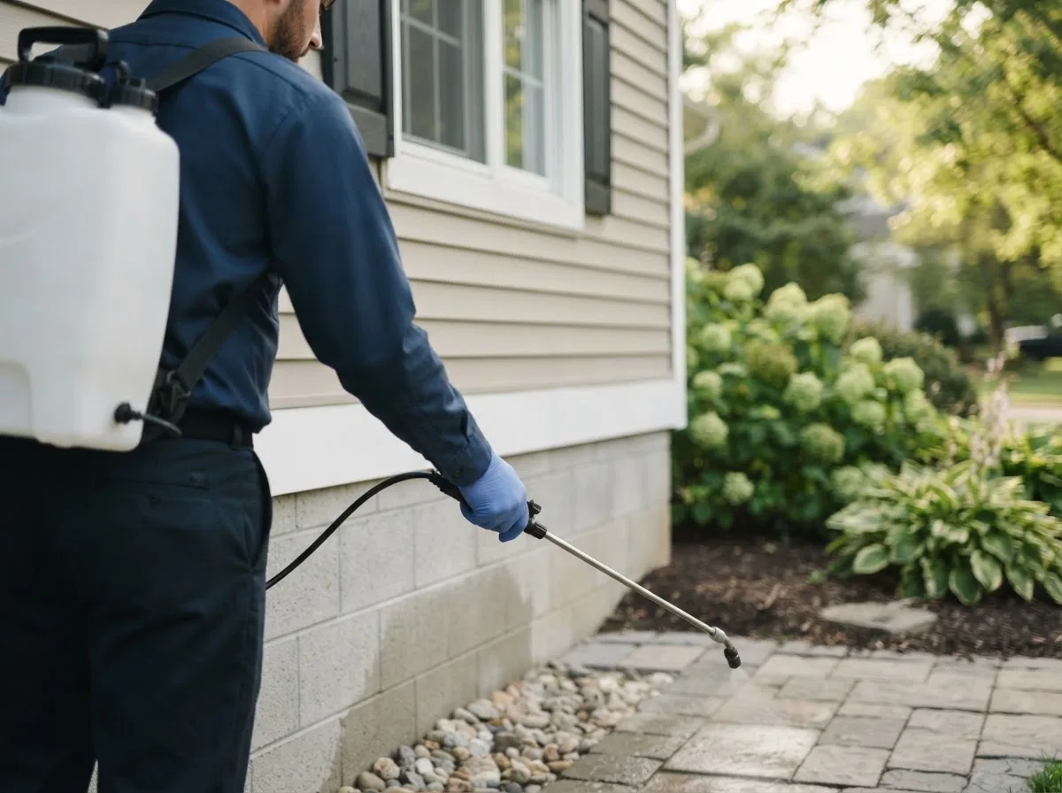Pest control technician inspecting a home in Dryden, NY